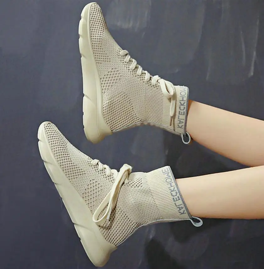 Высокие носки обувь женские весенние кроссовки дышащие новинка 2019 мягкая без