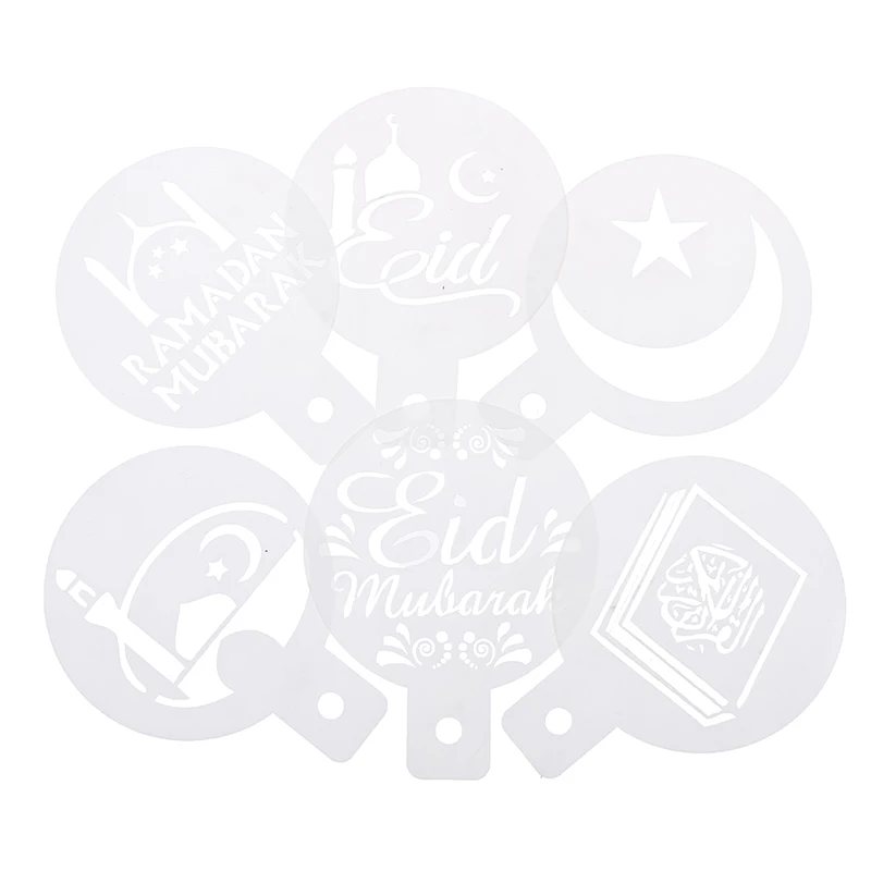 New 3/6Pcs Eid Mubarak Ramadan Coffee Printing Template Spray Stencil Set DIY Fondant Cake Biscuits Decoration Tools | Дом и сад