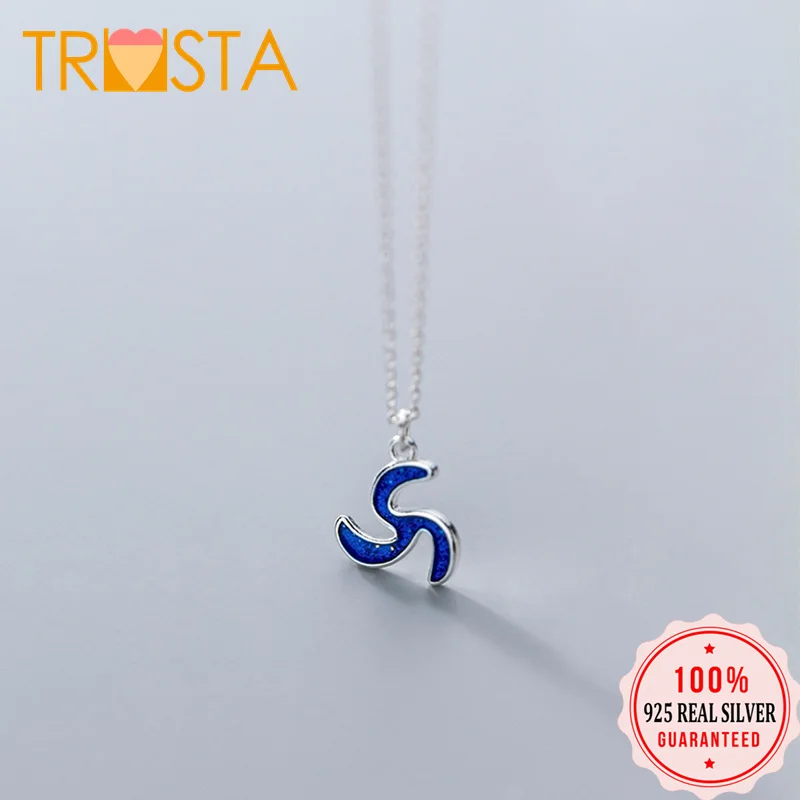 Trusta 100% 925 твердых Серебряный Синий Мельница короткое ожерелье с подвеской