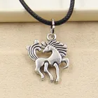 Новинка, модный Тибетский серебристый цвет, подвеска в виде единорога, лошади, колье, чокер, черный кожаный шнур, заводская цена, ювелирные изделия ручной работы