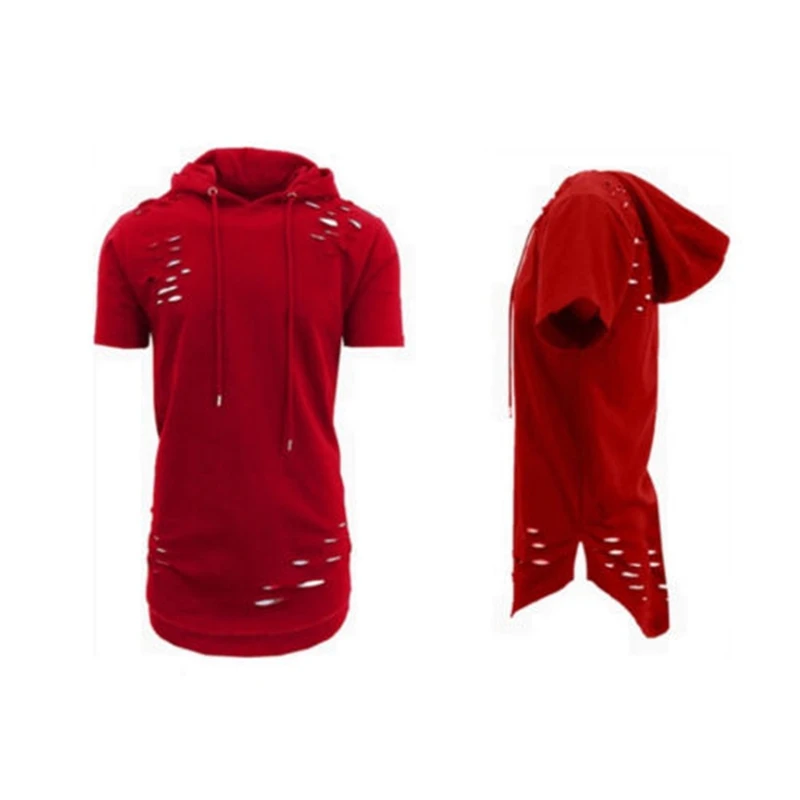 2018 Casual Men's Slim Fit O Neck Hooded Short Sleeve Muscle Hole Tee Shirts Solid T-shirt Tops T-Shirt | Женская одежда