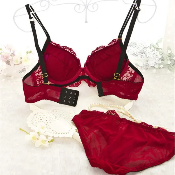 Комплект женского кружевного нижнего белья с чашками пуш ап|bra set|embroidery lingerielingerie