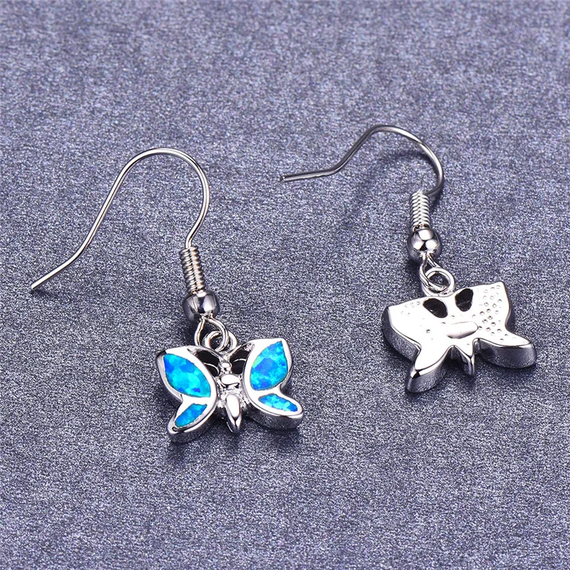 Серьги подвески женские из серебра 925 пробы с голубым огненным