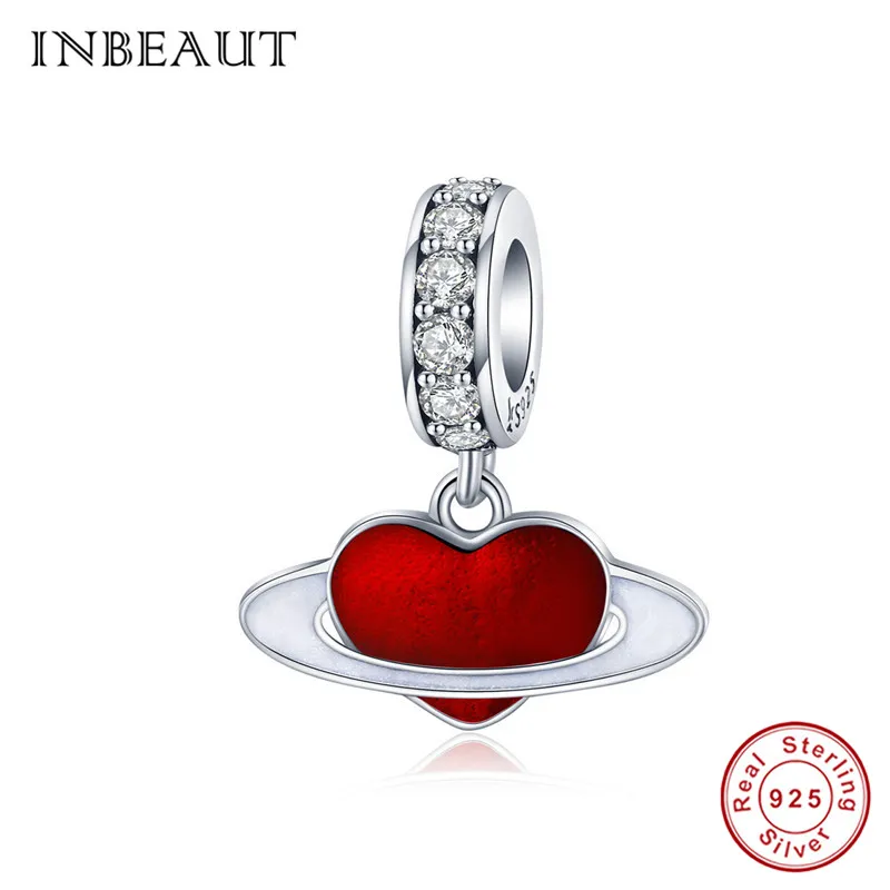 INBEAUT 925 пробы Серебряный Красный Китайский Персонаж Бог Лев Бусы для танца fit Pandora браслет роза Сердце Бабочка Подвески - Цвет: bad1165