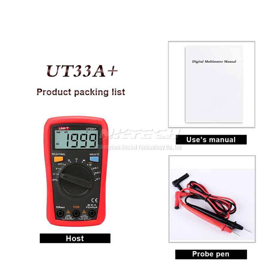 

UNI-T Digital Multimeter UT33A+ UT33B+ UT33C+ UT33D+ Auto-Range Palm Size AC DC Voltmeter Ammeter Resistance Capacitance Tester