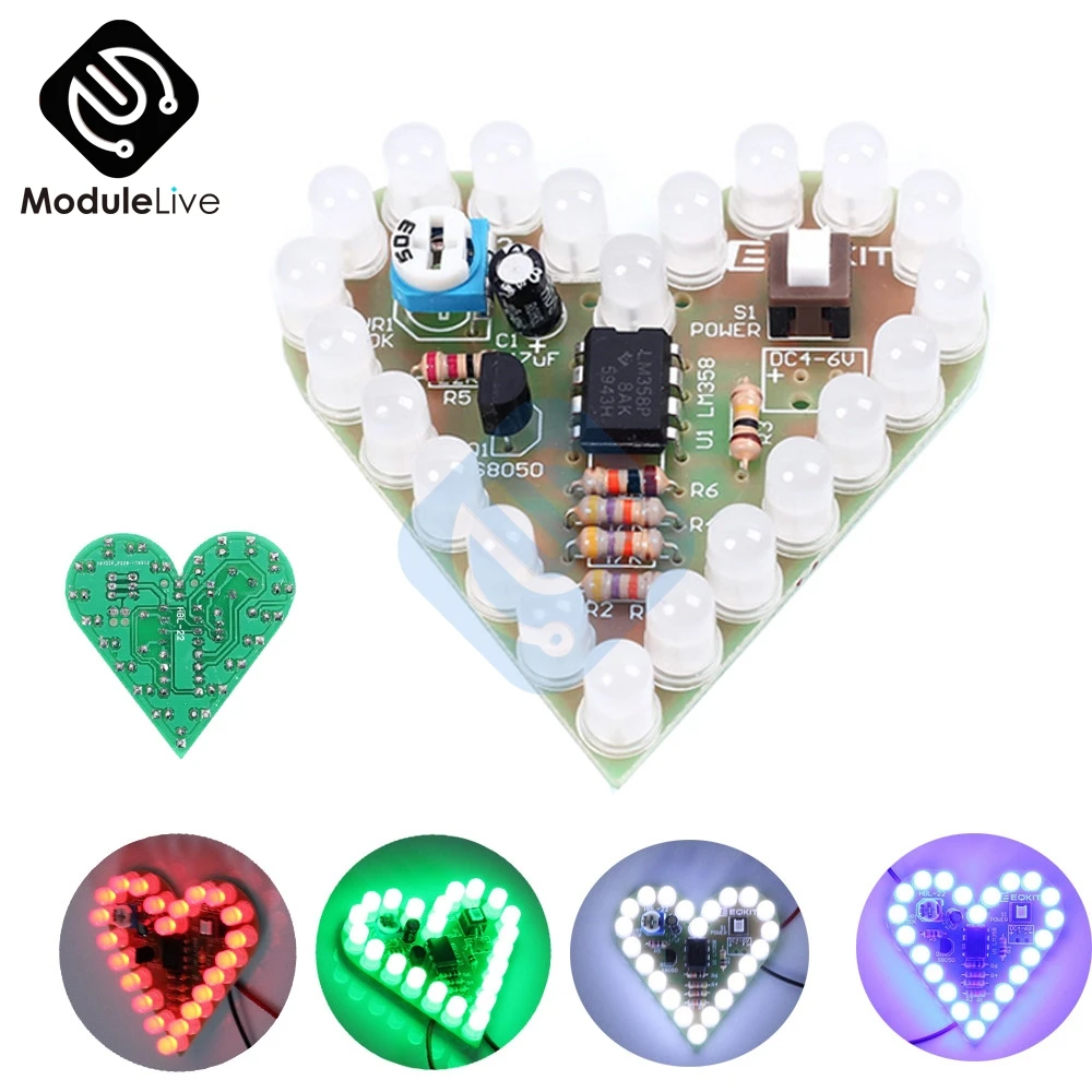 Сердце Форма охлаждающаяся лампа DIY Kit DC 4 V-6 V Дыхание светодиодный люкс Красный белого и синего цвета зеленый лазерный модуль линия по производству досок для обучения