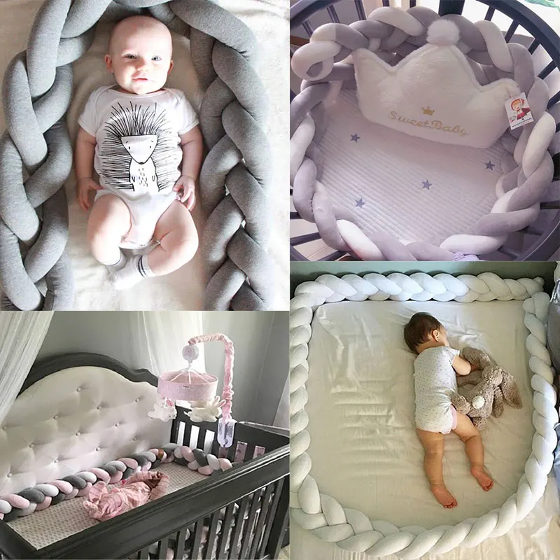 Crib Sides Bumper 3M Long Baby Bed Knot Protector Handmade Braid Plush Baby Bed Fence Bumper Infant Pillow Baby Room Decor