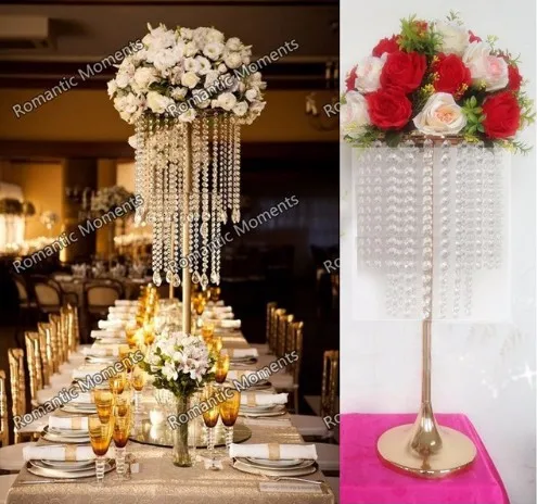 

62cm 24.4"(H) Wedding Crystal Table centerpiece gold Flower Stand Wedding Centerpiece Chandelier,Wedding Decoration 10pcs/lot