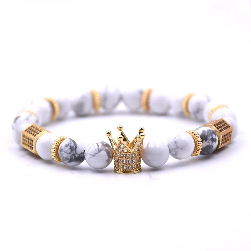 Kanghua Bracelets Brand Trendy Imperial Crown Charm Men bracelets Natural Stone Beads Women Jewelry Pulseras Mujer CZ Paved | Украшения и