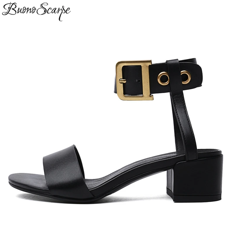 

Женские босоножки с пряжкой; Летние туфли на каблуке с ремешком на щиколотке; Фирменные дизайнерские женские сандалии в стиле панк из натур...