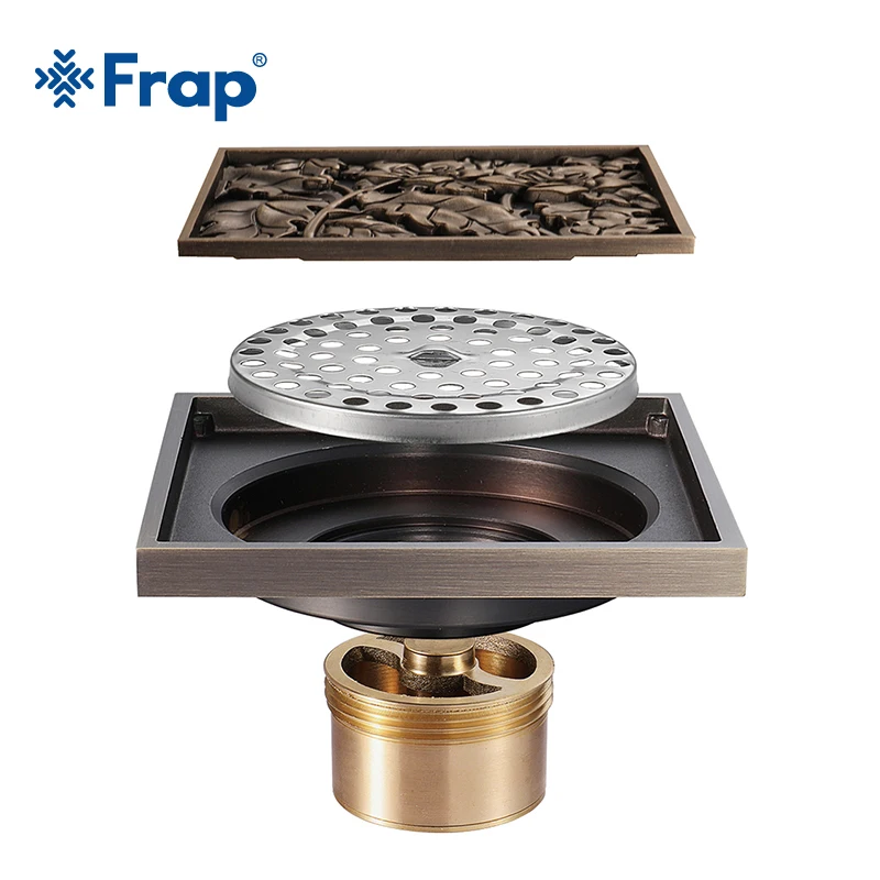 

Frap Shower Drains 10*10cm Bath Drains Strainer Hair Antique Brass Flower Carved Bathroom Floor Drain Waste Grate Drain Y38067