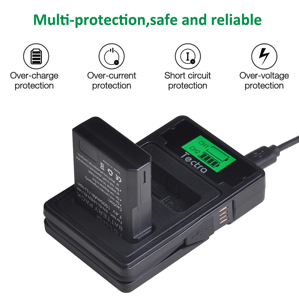 Зарядное устройство USB Type-C с ЖК-дисплеем 1500 мАч для Nikon D3100 D3200 D3300 D3400 D3500 D5600 D5200 P7000 |