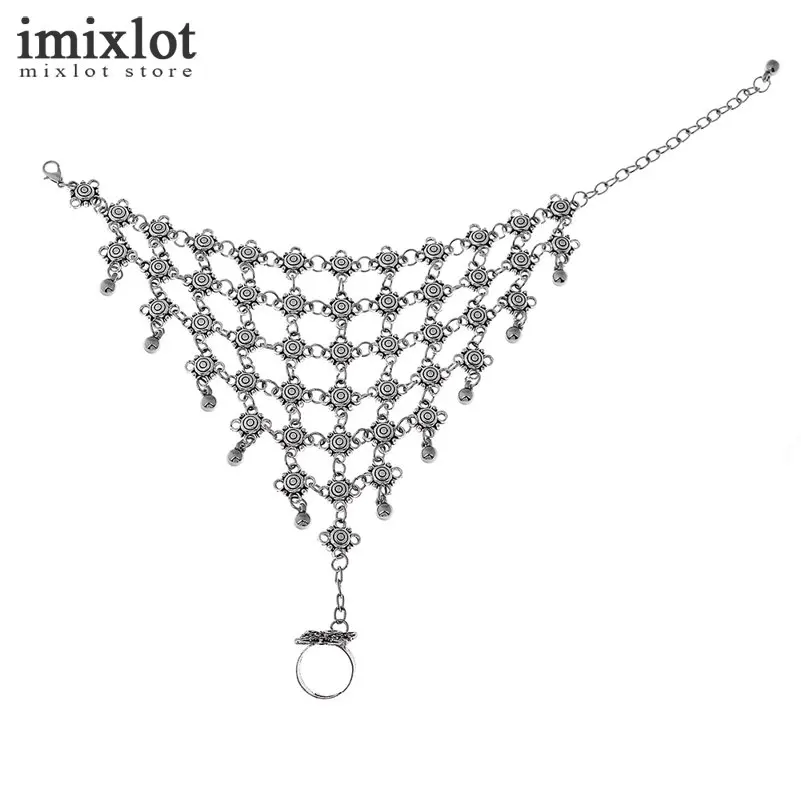 Imixlot Винтаж Серебряный полые цветок Бичи Chic фестиваль турецкий раб браслет для