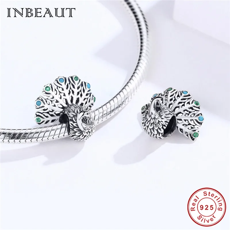 INBEAUT 100% Серебро 925 пробы красочный CZ Fanning свой хвост Павлин бусины Подходит для