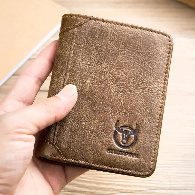 Bullcaptain RFID Натуральная воловья кожа, мужские короткие кошельки, Ретро стиль, держатель для карт, на молнии, карман для монет, кошелек, сумка для денег