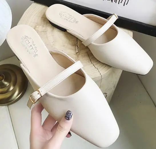 beige style-1 Шлепанцы с закрытым носком; летние женские туфли без задника с бантом, пряжкой, металлическим украшением; шлепанцы без застежки на полой подошве; брендовые Вьетнамки; zapatos - Цвет: beige style-1