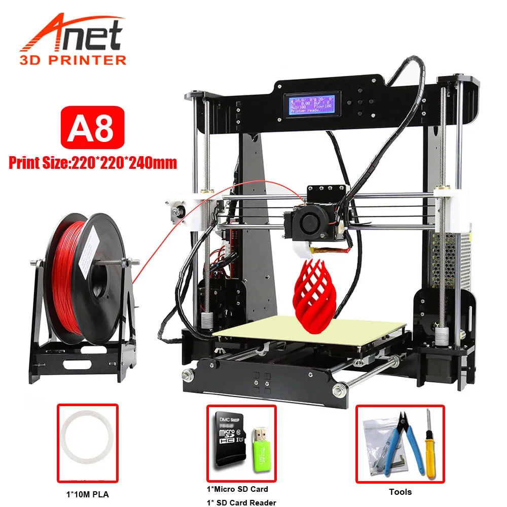 Anet A8 A6 3d принтер легко собрать Reprap i3 комплект DIY большой размер высокое качество