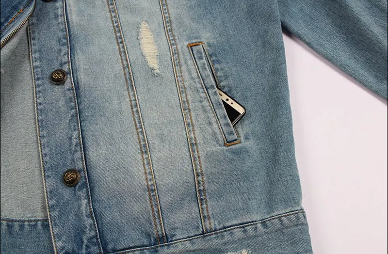 Джинсовая куртка Женская Повседневная джинсовая Длинная с натуральным