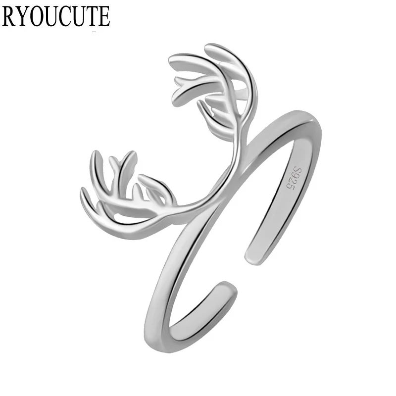 Женские регулируемые кольца с рогами оленя серебристого цвета бижутерия |