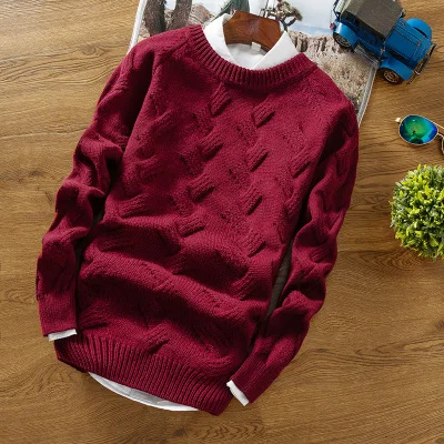 Wine Red Однотонный вязаный мужской свитер, шерстяной Рождественский свитер, Мужская трикотажная одежда, мужской свитер, пуловер, Мужская одежда, зима - Цвет: Wine Red