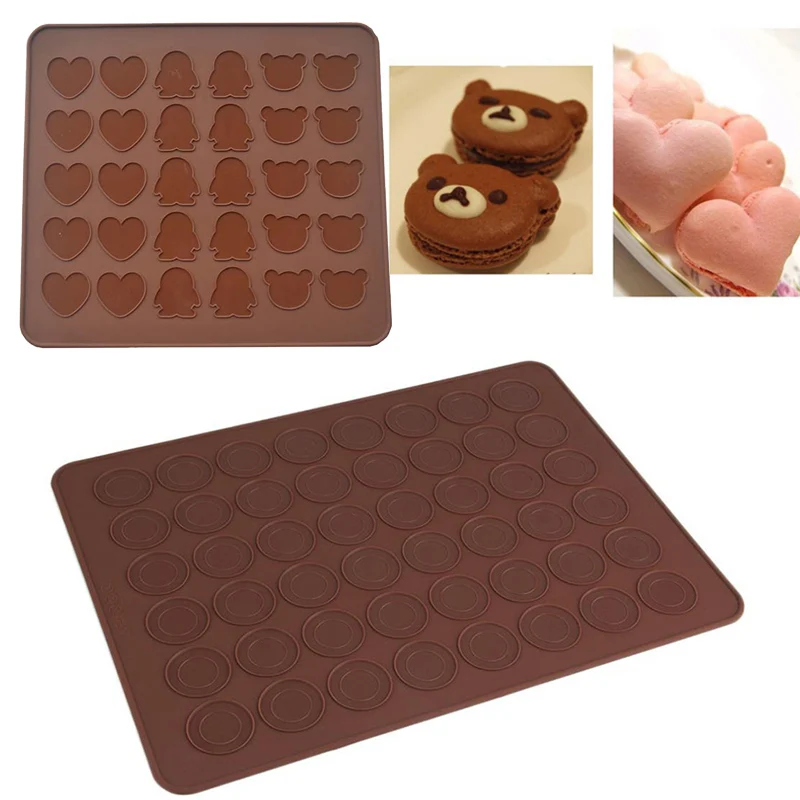 Silicone Macaron Pastry Oven Baking Mould 48-Cavity DIY Mold Heart Bear Penguin Mat Useful Tools | Дом и сад