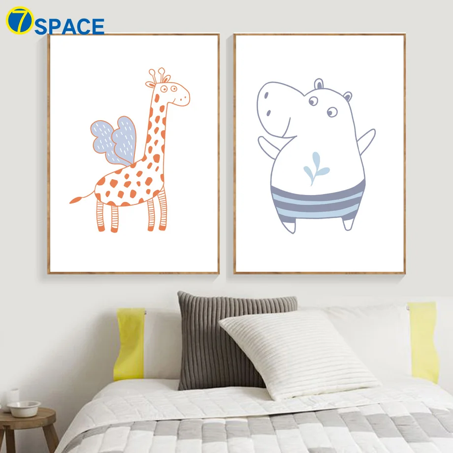 Мультяшный олень бегемот Зебра скандинавский постер настенная живопись холст