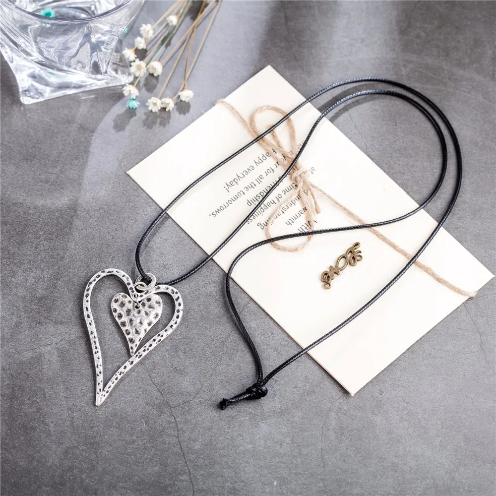 Винтаж серебряный кулон сердце Для женщин jewelry основа для кулонов и ожерелья Колье Длинные Цепочки и ожерелья Colar Рождественский подарок