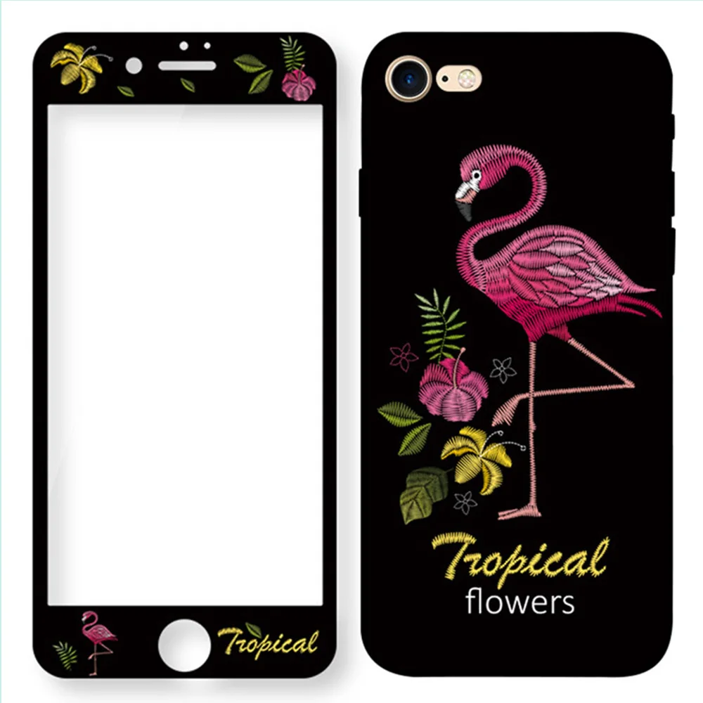 Flamingo Eqvvol 360 Полное покрытие чехол для телефона для iPhone 8 7 6 S 6 S Plus чехлы с закаленным стеклом с защитой экрана милый мультфильм ТПУ чехол - Цвет: Flamingo