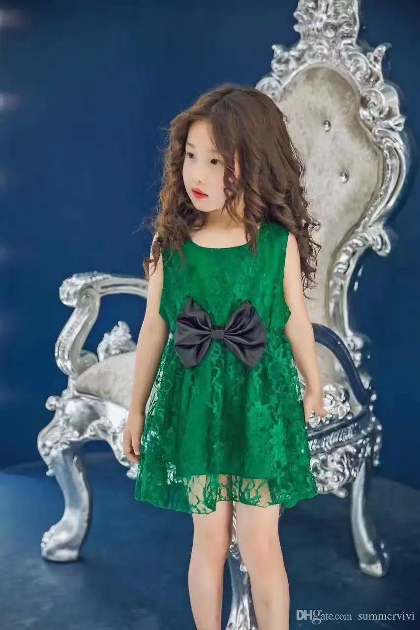 Детские девушки цветы платья 2017 летние дети луки кружева принцесса жилет платье