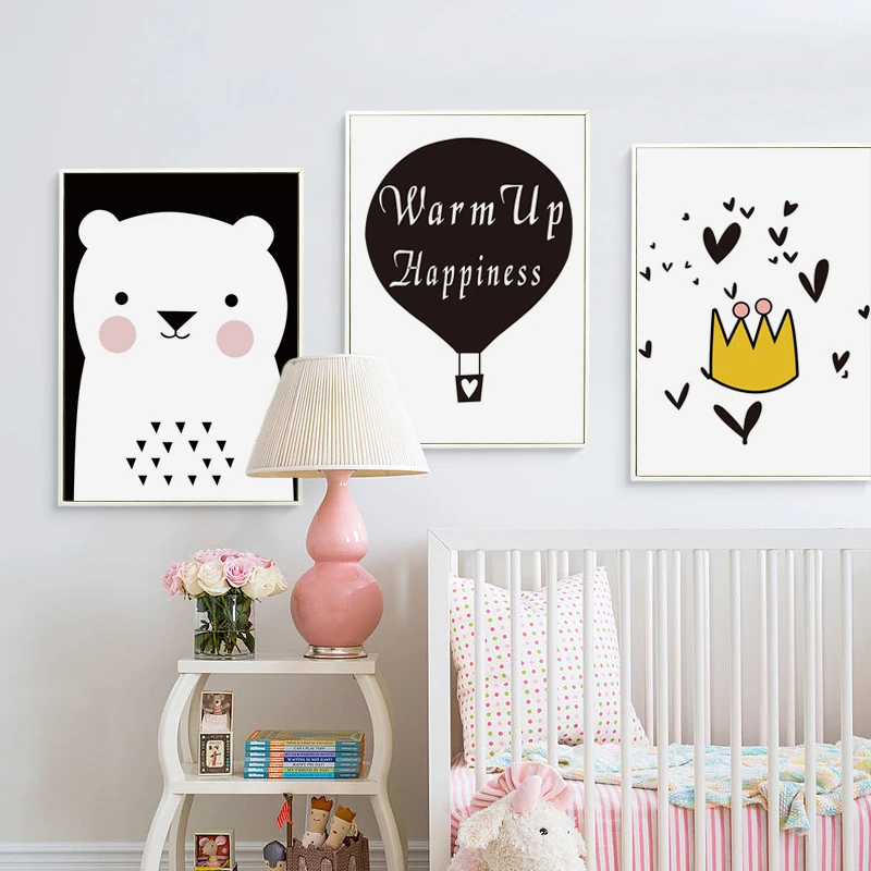 07 г милая черно белая мультяшная Корона медведь животные A4 A3 холст живопись