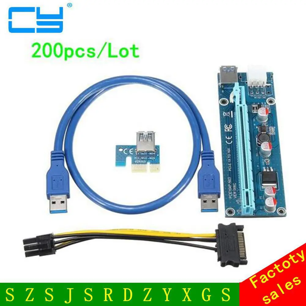 PCI-E PCI Express Riser Card 1x к 16x USB 3 0 кабель для передачи данных SATA 6Pin IDE Molex источник питания