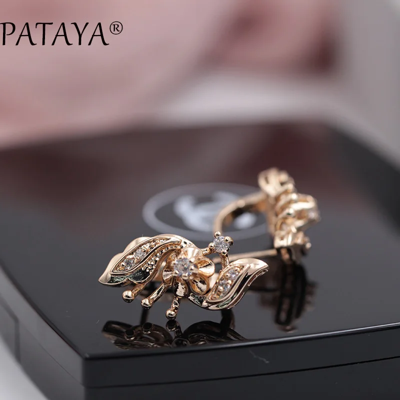 PATAYA Classic 585 розовое золото CZ Висячие Серьги Цветочный дизайн круглый оливковый зеленый натуральный Цирконий женские украшения Винтажные серьги