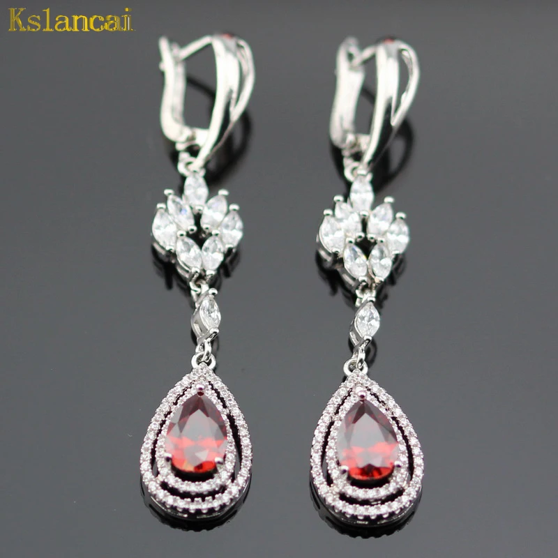 Lan Trendy Choker 925 Sterling silver Jewelry Sets Red AAA Zircon Inlay For Necklaces &amp Pendant /Earrings/Bracelet Women | Украшения и