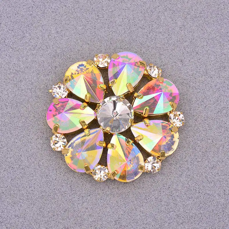 Gold Base Crystal AB JUNAO 37 мм роза AB кристалл цветок Стразы для шитья стеклянных кристаллов Аппликация большие стразы плоская задняя коготь камни для свадебного платья - Цвет: Gold Base Crystal AB