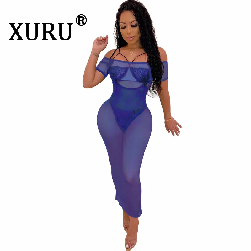 Летнее Новое сексуальное прозрачное Сетчатое платье xuku с коротким рукавом и