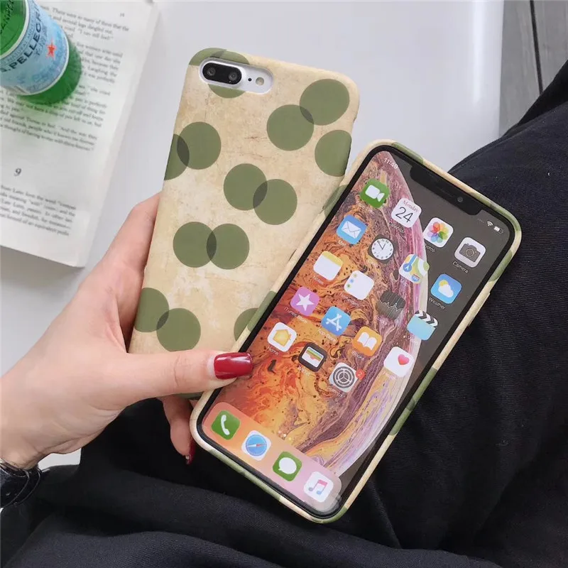 Matte oil painting green wave point phone case For iphone XS MAX XR X 6 6s 7 8plus anti-staining soft shell TPU back cover |
