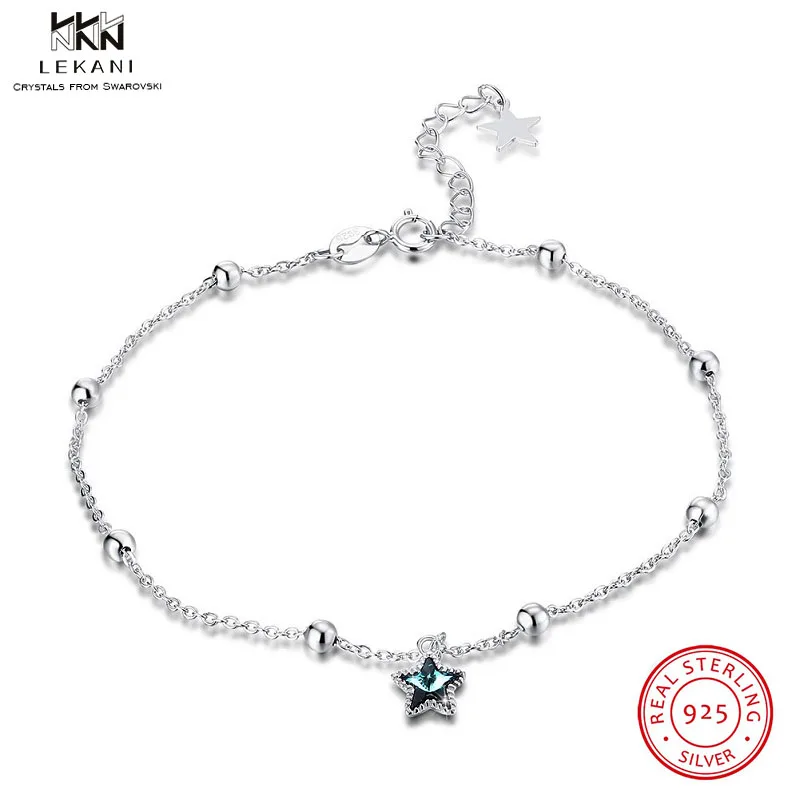 Ножной браслет LEKANI с кристаллами Swarovski, 925 пробы, серебряный, Звездный ножной браслет, Женские Ювелирные изделия, Кристальный ножной браслет, подарок для девушки