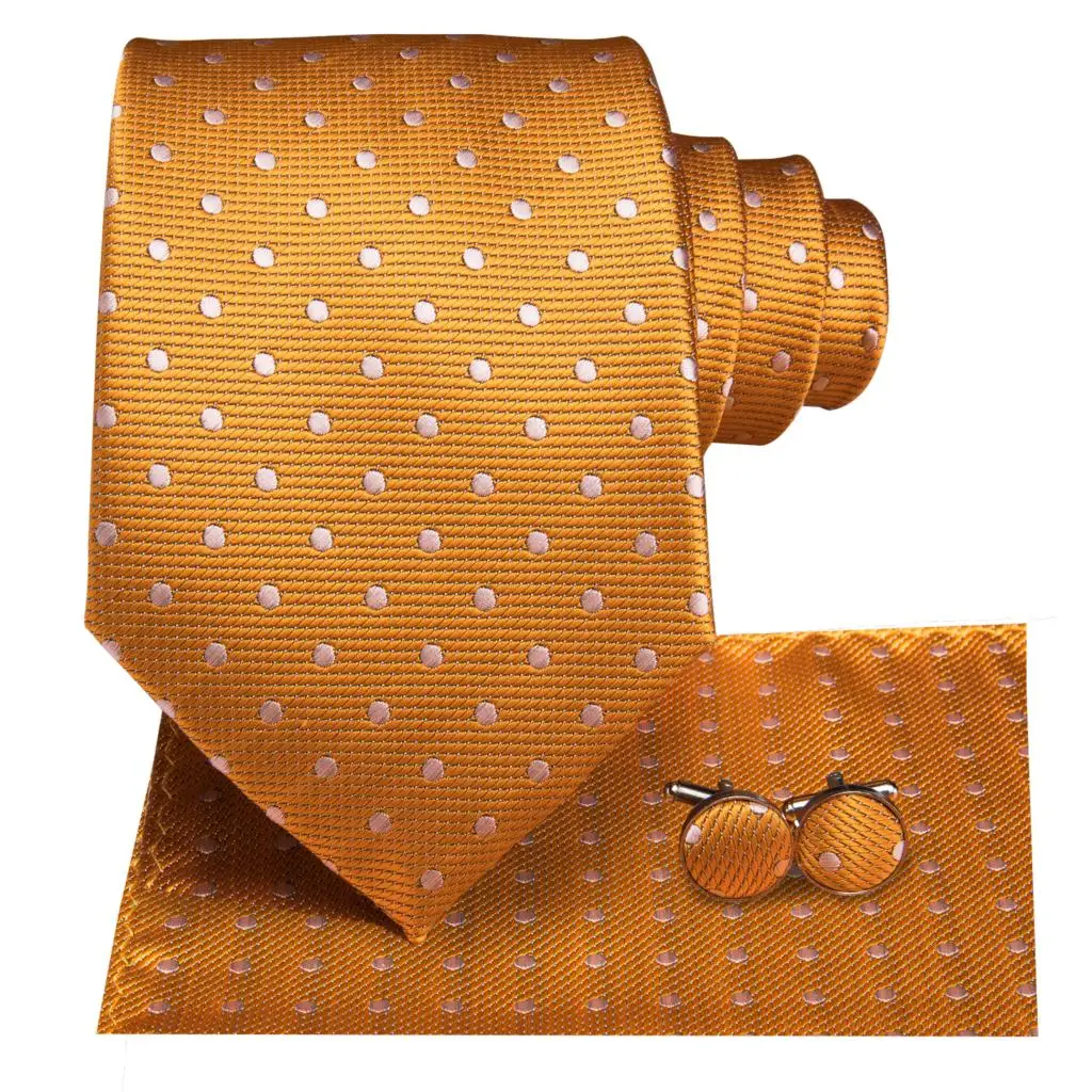 SN-3195, Hi-Tie, классические галстуки для мужчин, шелковый галстук, модный, однотонный, в горошек, бизнес стиль, для шеи, галстуки для мужчин, галстук, для свадьбы, вечеринки, оранжевый галстук