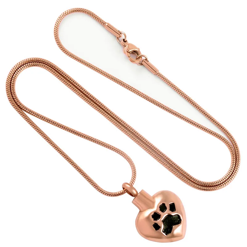 

IJD9187 Stainless Steel Pet Dog Paw Print Commemorative Necklace Heart-Shaped Urn Box Pendant Souvenir Jewelry
