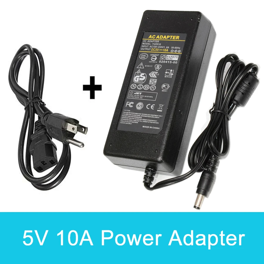 

5V 10A Power Transformer Adapter 100-240V AC to DC 5 V Adaptor Supply Switching Charger US EU Plug 50W for Switch LED Strip Lamp