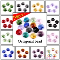 40pcs crystal glass octagonal beads with 2 holes 14mm glass loose beads for diy wedding dress jewelry and curtain decoration