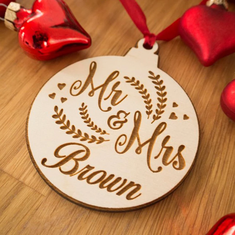 Personalized Christmas Ornament Rustic Laser Engraved Gift for Husband wedding | Дом и сад
