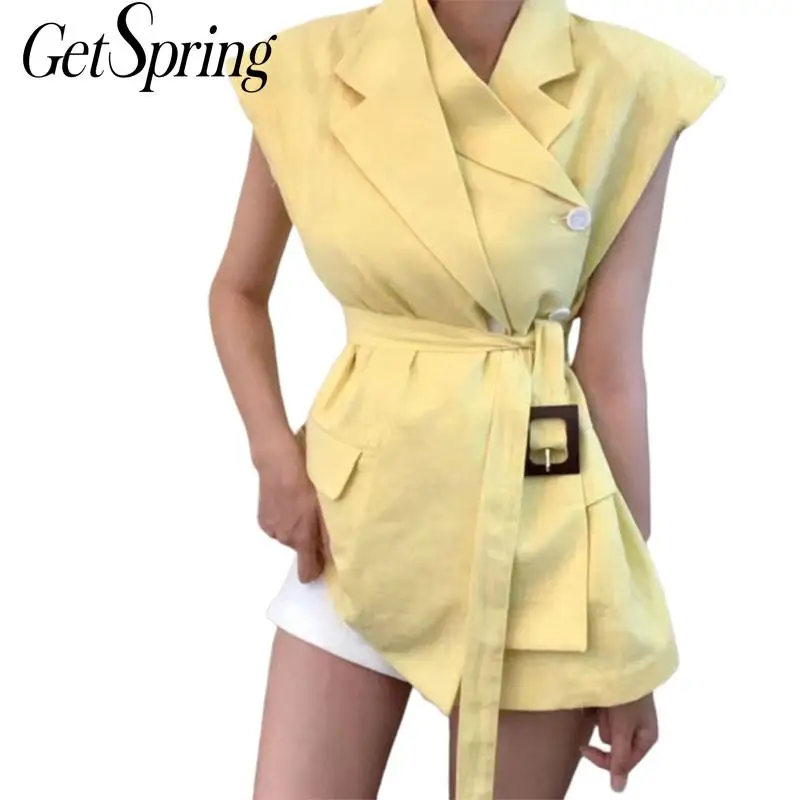 GETSPRING Женское пальто женское жилетное Белые желтые абрикосовые хлопковые жилеты