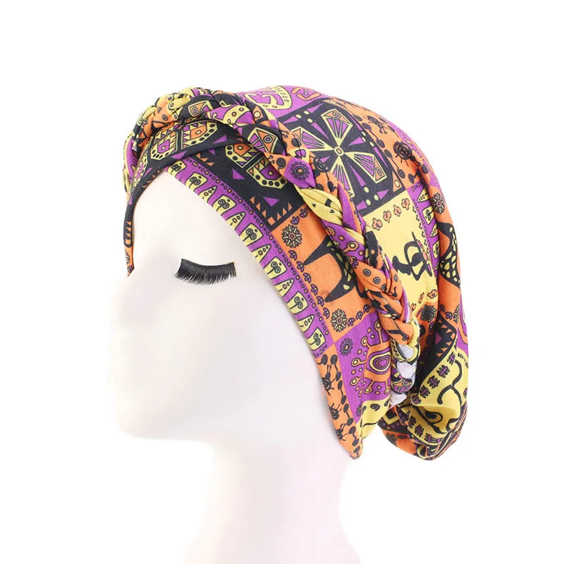 New Ethnic Style Twist Braid Turban Cap Bohemian Print Muslim Hat Women Bandanas Headwear Hair Accessories Headscarf Hijab