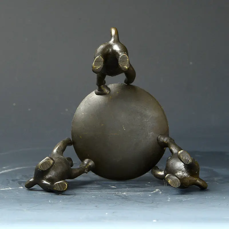 Collectible Decorated Old Handwork Bronze Carved 3 Dogs Climb Plate Candle Stick | Дом и сад