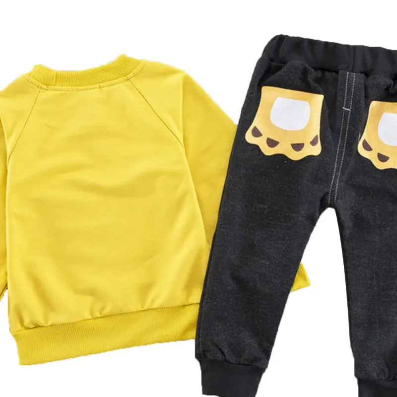 2Pcs Children's Set Boys Clothing Kids Cartoon Lion Print Cotton Sweatshirt Tops Denim Pants Sets |
