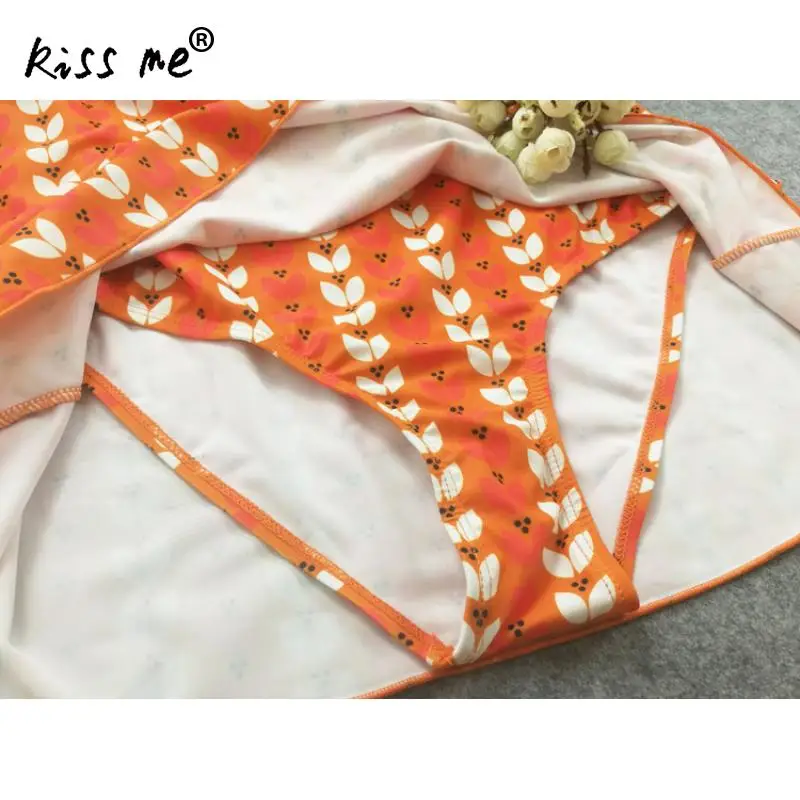 Милый Цельный купальник для девочек оранжевый с цветочным принтом и открытой