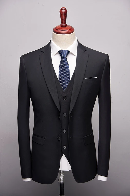 Мужской костюм-тройка однотонный облегающий костюм для свадьбы повседневный