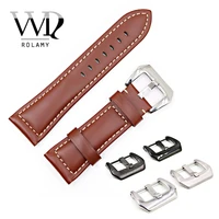 rolamy 22 24 26mm brown smooth real leather handmade thick replacement wrist watch band strap belt with pre v screw buckle