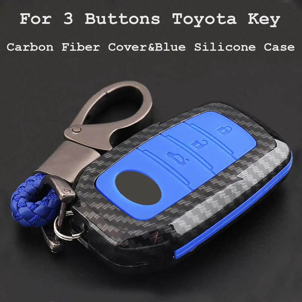 Новинка,, чехол для ключей из углеродного волокна для Toyota Hilux Fortuner Land Cruiser RAV4Remote, аксессуары для ключей - Название цвета: 3key-carbonblue